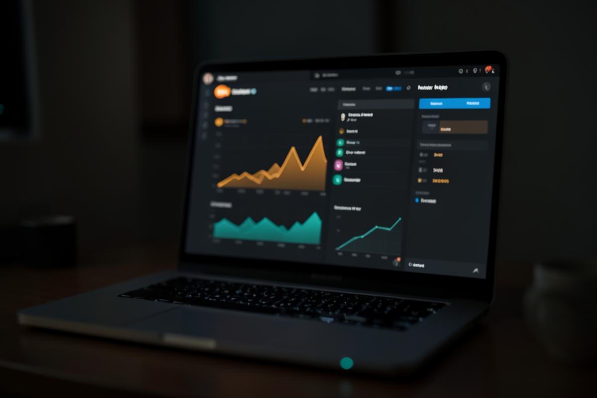 Laptop mit einem dunklen Verwaltungs-Dashboard